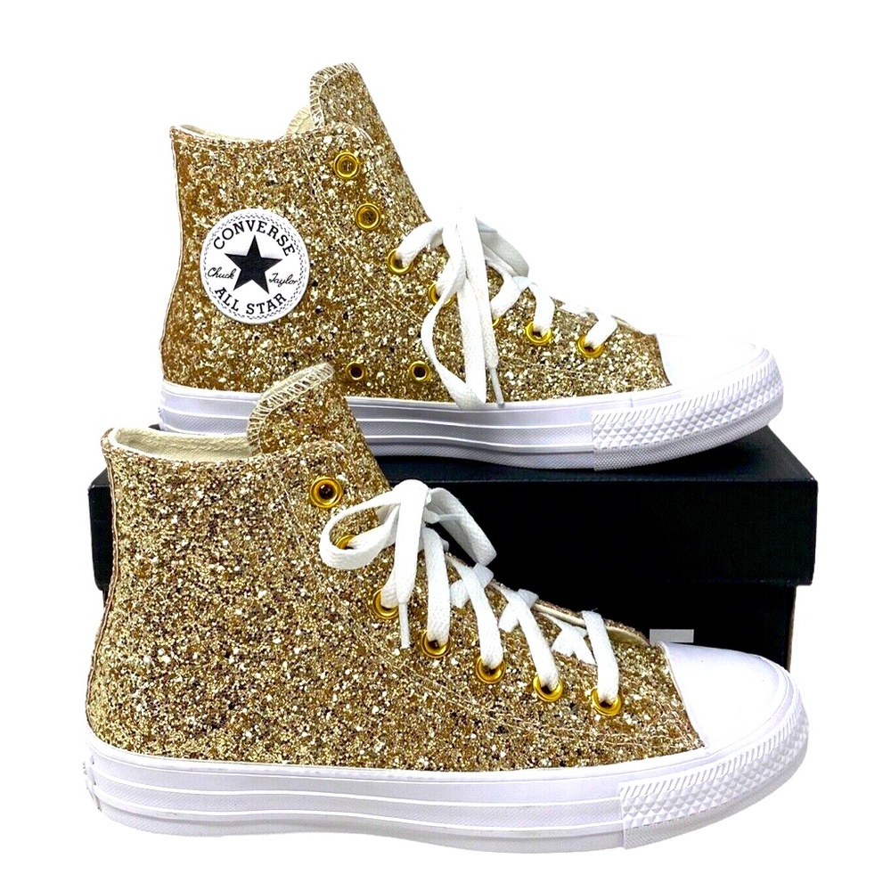 Ctas High Gold Glitter Synthetic Women's Sneakers Custom
